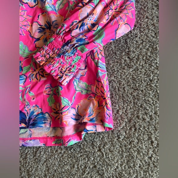 Lilly Pulitzer top womens small blue pink Lessa Off-The-Shoulder Top coastal - Picture 2 of 12
